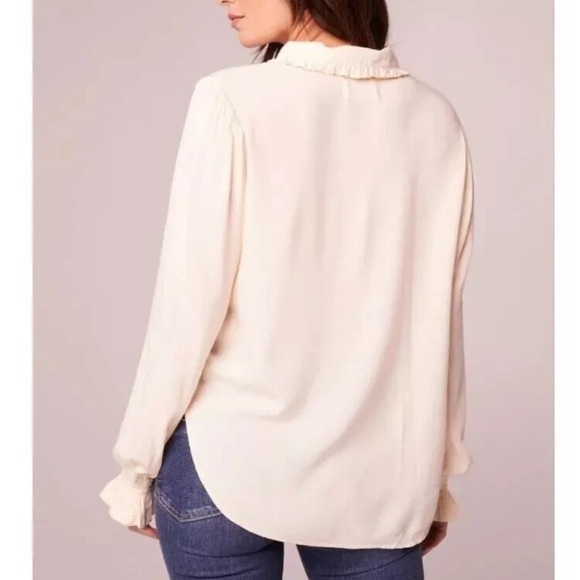 Band of The Free Denise Cream Ruffle Collar Top Button Up Smocked Cuffed Sleeves - Picture 3 of 11